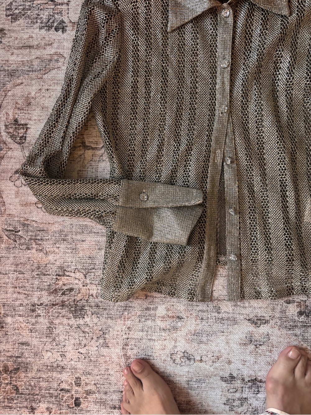 JS Collections Metallic Gold Mesh Button-Front Jacket - Picture 6 of 7